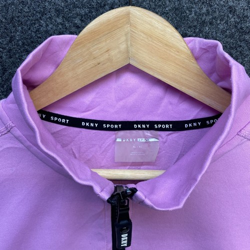 DKNY Womens Jumper Pink White Half Zip Pullover Front Pocket XL Polyester - Picture 7 of 15