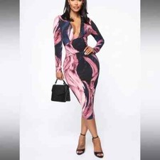 Fashion Nova Artistic Side Midi Dress - Muave/Navy Combo