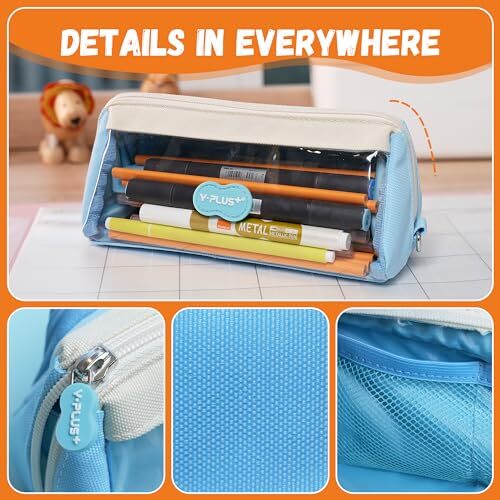 Super Capacity Pencil Case Pencil Pouch with Transparent Side Bag, Big Green - Bild 5 von 6