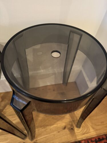 Ghost Style Plastic Low Stools | 45 Cm | Smoke Grey X4 Pre loved Stacking - Picture 9 of 16