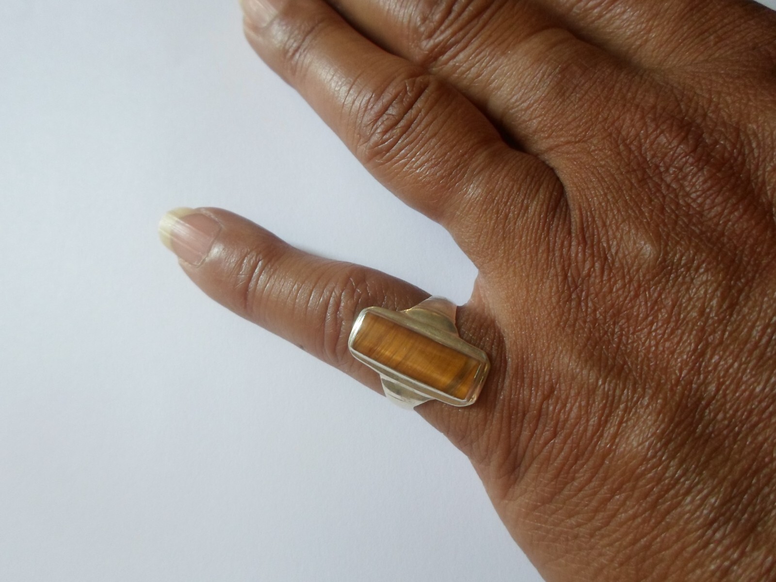 solid silver ring, tiger eye rectangle, size 52 - image 5
