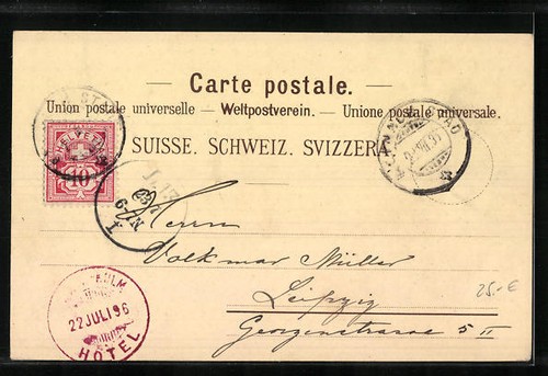 Lithographie Pilatus, Hotel Pilatuskulm, Bergbahn an der Eselwand 1896 - Bild 2 von 2