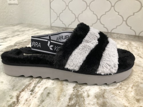 UGG Koolaburra 2 PAIRS Fuzz'n Fur Brown Black Slingback Slipper Sandals Sz 9 SET - Picture 12 of 18