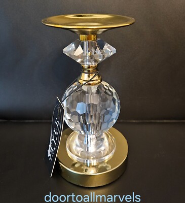 StyleCraft Crystal & Brass Finish Candle Holder Centerpiece Hollywood RegencyNWT