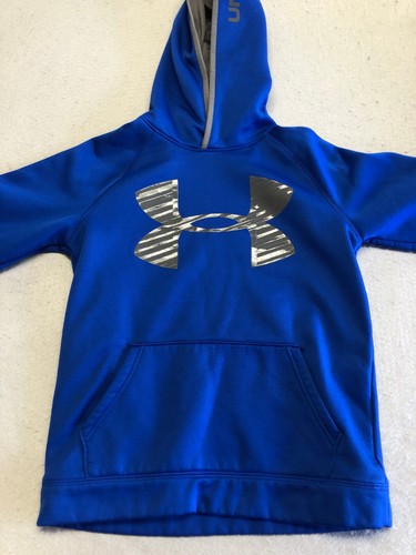 Under Armour Youth Boy's Large Sweatshirt Blue Fleece Pullover Hoodie - Picture 2 of 5
