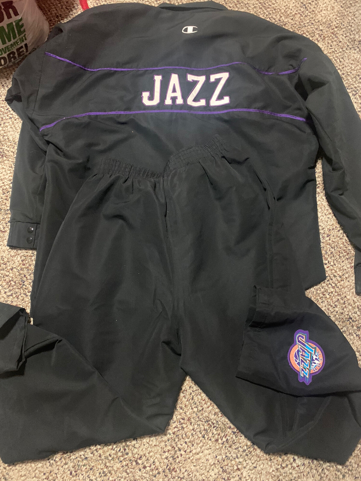 Champion Utah Jazz Scott Padgett warm up Jacket Pants Suit Set Jersey BIG