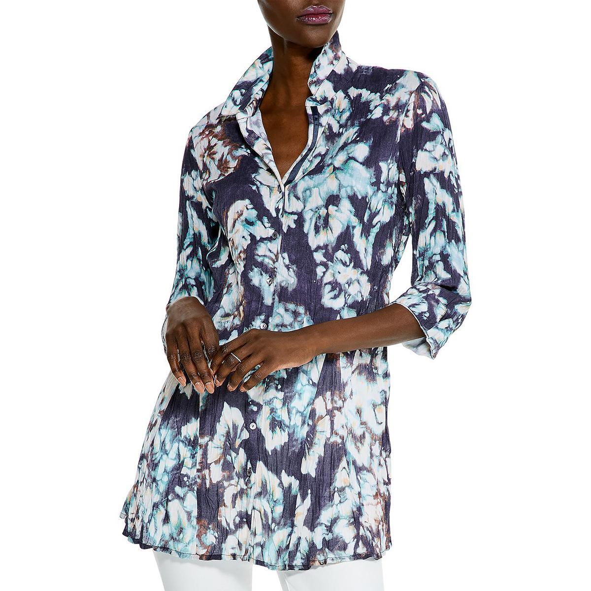 Женская синяя рубашка с воротником и принтом Nic + Zoe, блузка-топ M BHFO 2989