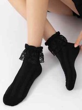 Black Ruffle Trim Crew Socks for Women Cute Socks Novelty Socks Fun Socks