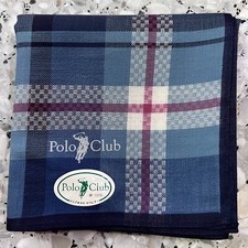 MAN PLAIDS  CHECKS HANDKERCHIEF COTTON ART POCKET SQUARE 18" CLASSIC BLUE VTG