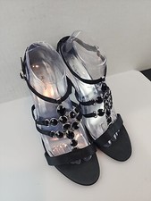 Style Company woman  s shoe 8.5M Black Leather Strappy Beaded Spike Heel Liza