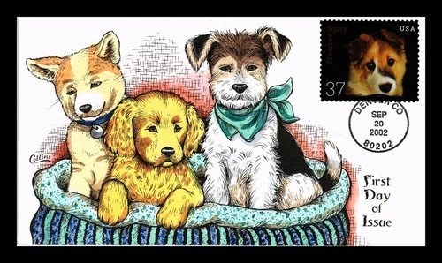 DR JIM STAMPS US COVER PUPPY NEUTER SPAY PETS FDC COLLINS HAND PAINTED