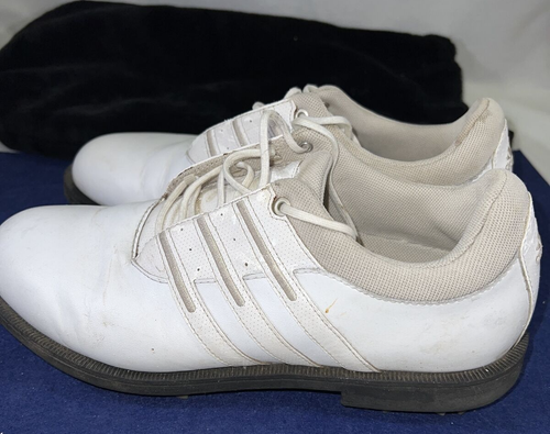 Golf Shoes Adidas Women’s Size US 7.5 White Leather Tan Stripe 791003 & Bag - Imagen 12 de 22