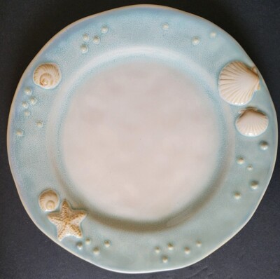 SONOMA Life + Style 3D SEASIDE AQUA Salad Plates 8 7/8'' Set of 2 Embossed Rare