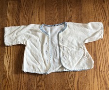 Vtg Baby Infant Or Doll Bed Jacket White Embroidered Crocheted Edge Cotton