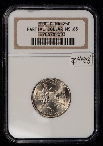 2000-P 25c US State Quarter Massachusetts Error Partial Collar- NGC MS65 - Z4188 - Picture 1 of 6