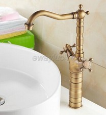 Antique Brass Dual Cross Handle Bathroom Kitchen Faucet Swivel Basin Mixer Tap
