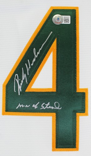 Athletics Rickey Henderson "Man Of Steal" Signed White Nike Jersey BAS Witnessed - Picture 2 of 5