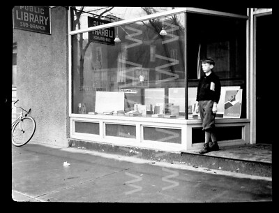 1920s Public Library Sub Branch 108 Boy NYPL Manhattan NYC Old Photo Negative D9