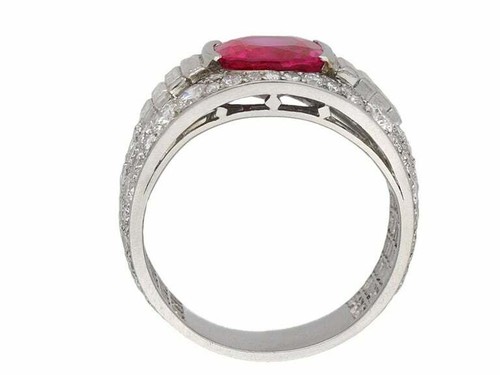Cushion Shape Old Cut 4.48CT Pink Ruby With Baguette & Round Cut 3.78CT CZ Ring - Picture 4 of 7