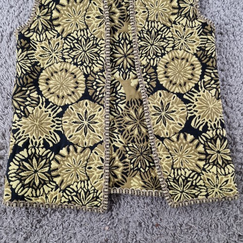 Vintage 60er Jahre Teppich Gobelin Strukturschnitt Samt Mod Retro Blumen Weste Größe L - Bild 3 von 9