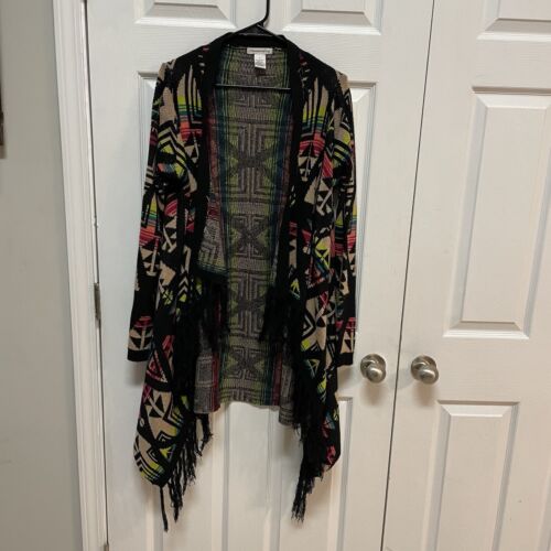 Drapierter bunter Azteken Strick Cardigan Pullover großes geometrisches Design - B1
