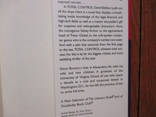 DAVID BALDACCI Signed Book ("TOTAL CONTROL"- 1997 First Edition Hardback) - Picture 8 of 8