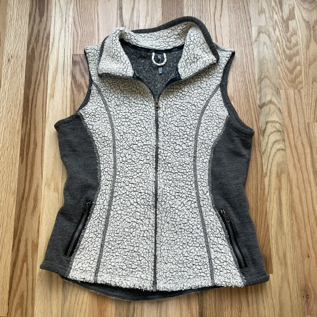 Women's Kuhl Kozet Gray White Wool Blend Light Sherpa Vest Zip Up Jacket Sz  M