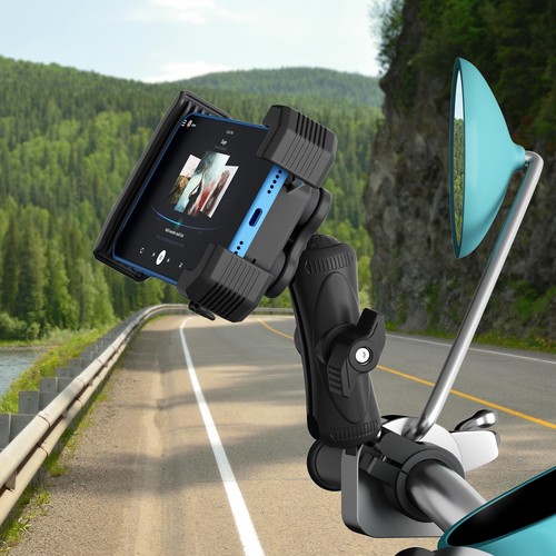 360° Motorcycle Bike Bicycle GPS Cell Phone Holder Handlebar Mount CNC Aluminum - Bild 20 von 24