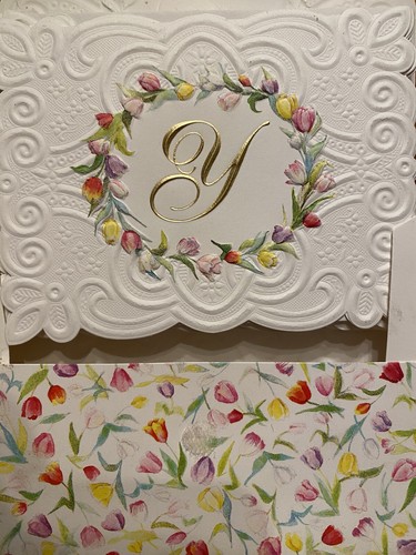 Carol's Rose Garden MONOGRAMM Tulpe Blanko Grußkarten Set 10 ABHOLBRIEF - Bild 9 von 10