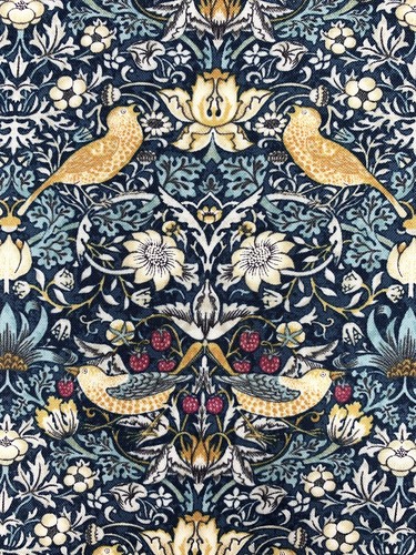 Mini tela William Morris Strawberry Thief azulada, algodón Art Nouveau Morris & Co - Imagen 2 de 7
