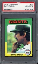 1975 Topps Mini Baseball #31 Dave Rader PSA 8