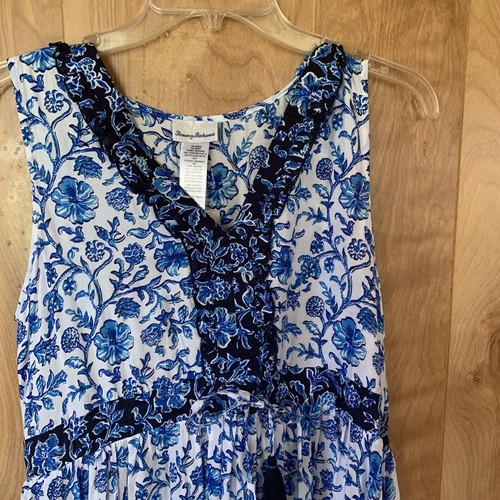 Neu mit Etikett $ 145 Tommy Bahama blau Holzschnitt Blumen Rüschen ärmelloses Kleid Boho S - Bild 3 von 8