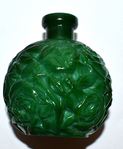 BOHEMIA MALAQUITA PERFUME BOTELLA JARRÓN VIDRIO ART DECO Vintage Hecho a Mano Rosas - Imagen 5 de 24