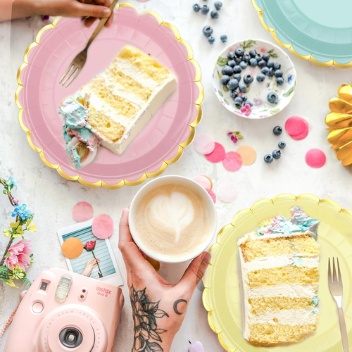 24 Pcs Pastel Scalloped Paper Plates Disposable Macaron Party Plates 9 Inch Gold - 第 5/7 張圖片