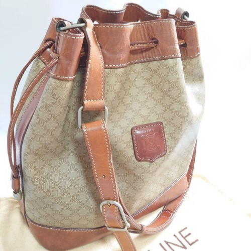 Celine Damen Kordelzug Eimer Schultertasche Tasche Macadam Beige Braun Damen - Bild 2 von 9