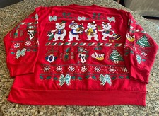 Holiday Time Ugly Christmas Vintage Crewneck Sweatshirt Red Womens L Glitter
