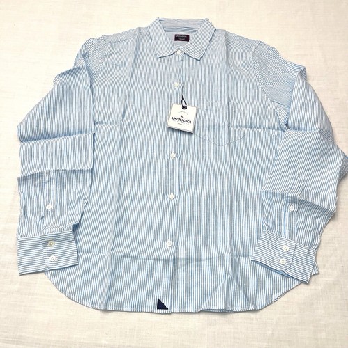 Untuckit Women’s Sherry 100% Linen Blue/White Long Sleeve Shirt Size 4 Reg NWT
