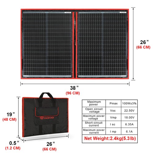 Dokio Solarpanel 100w Faltbar Tragbar 12V Solar für Batterie Wohnmobil Camping - Bild 15 von 19
