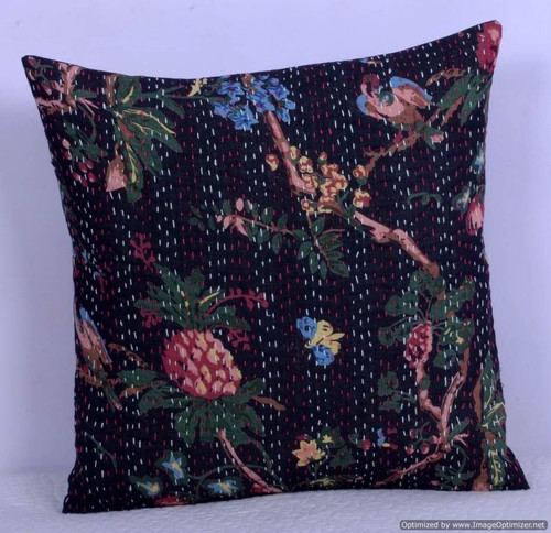 INDIAN BIRD FLORAL HANDMADE PILLOW CUSHION COVER THROW Ethnic Kantha Decor 16" - Picture 26 of 29