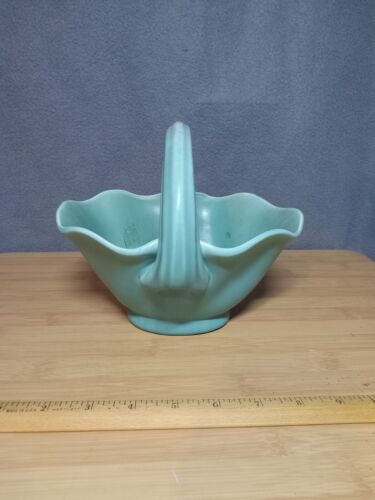 vintage stangl pottery flower floral green blue basket vase with handle 3225 usa - Picture 2 of 8
