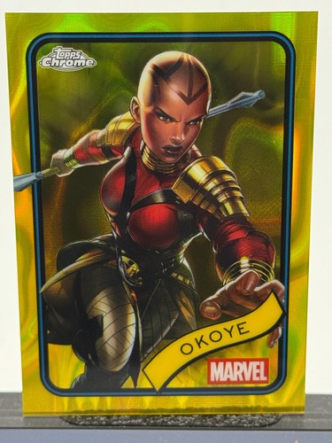 Okoye 2025 Topps Marvel Chrome Yellow Lava Refractor #58 - Picture 3 of 4
