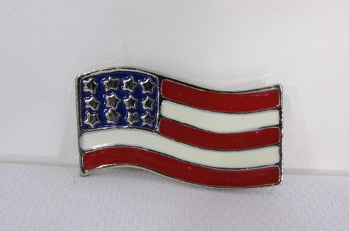 Women Wavy American Flag Pin USA Brooch Blue Red Silver 4th July Casual Jewelry - Picture 4 of 12