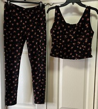 Cabi Legging 4142 And Crop Top 4207 Black Flower Burst Size S Small NWOT