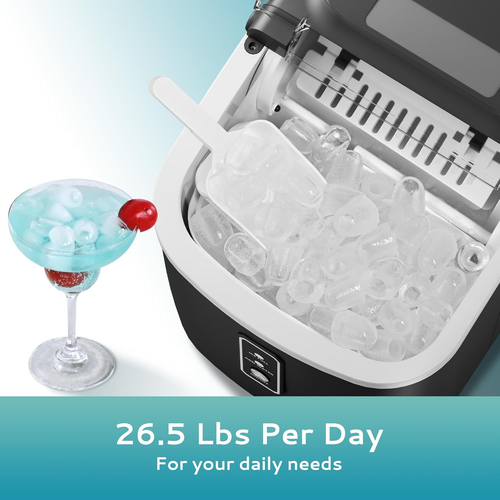Countertop Ice Maker Machine with Handle, 26.5Lbs per Day, 9 Cubes in 6 Mins, Au - Picture 2 of 8