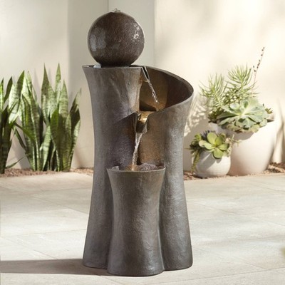 Modern Outdoor Water Fountain Zen Sphere 39 1/2'' with LED Light - Lamps Plus