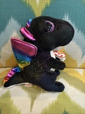 Ty Beanie Boos Anora The Dragon  6" 15cm MWMT Black with Rainbow Shimmer Wings