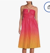 Vince Camuto Women’s Pink Ombre Taffeta Cutout MIDI Dress Size 8 Colorful Party