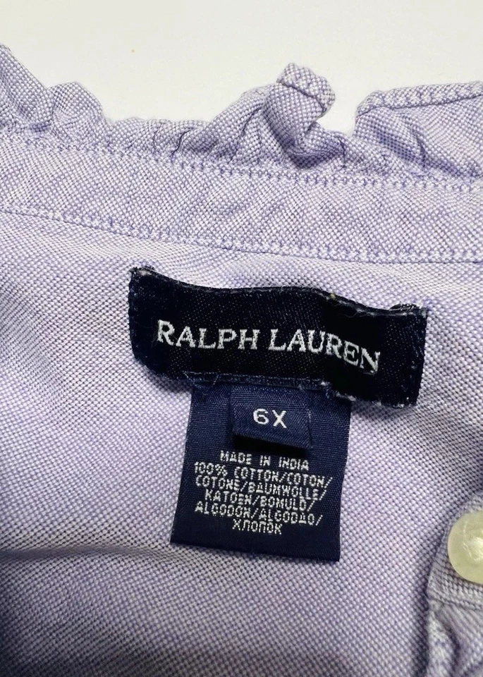 Vestido Camisa Ralph Lauren RARO Niñas Volantes Acampanado Manga Larga 6X Lavanda Púrpura Foto 4 de 4