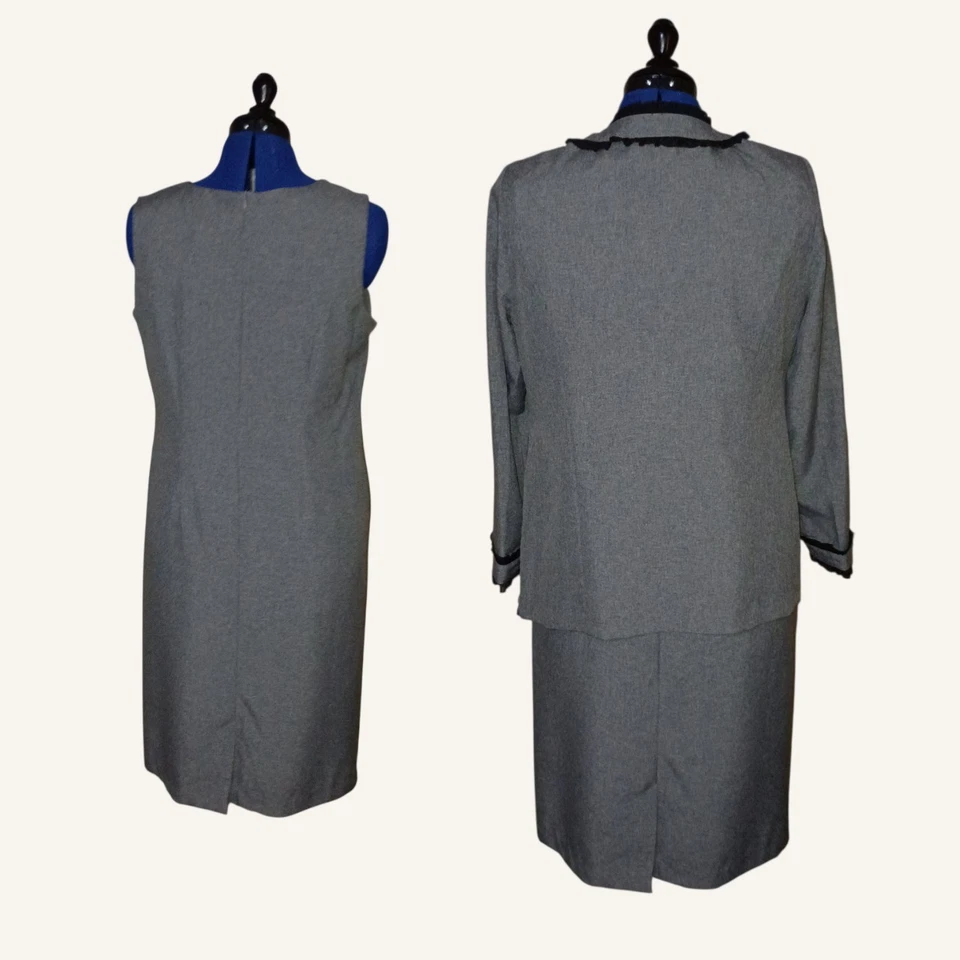 Traje vintage para mujer Anthony Richards 2 piezas gris con volantes talla 12 Foto 2 de 4