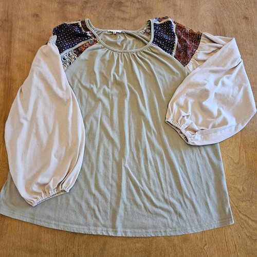 Easel Womens Top Balloon Sleeve Boho Casual Peasant Blouse Patchwork Size 2X - Foto 2 di 10